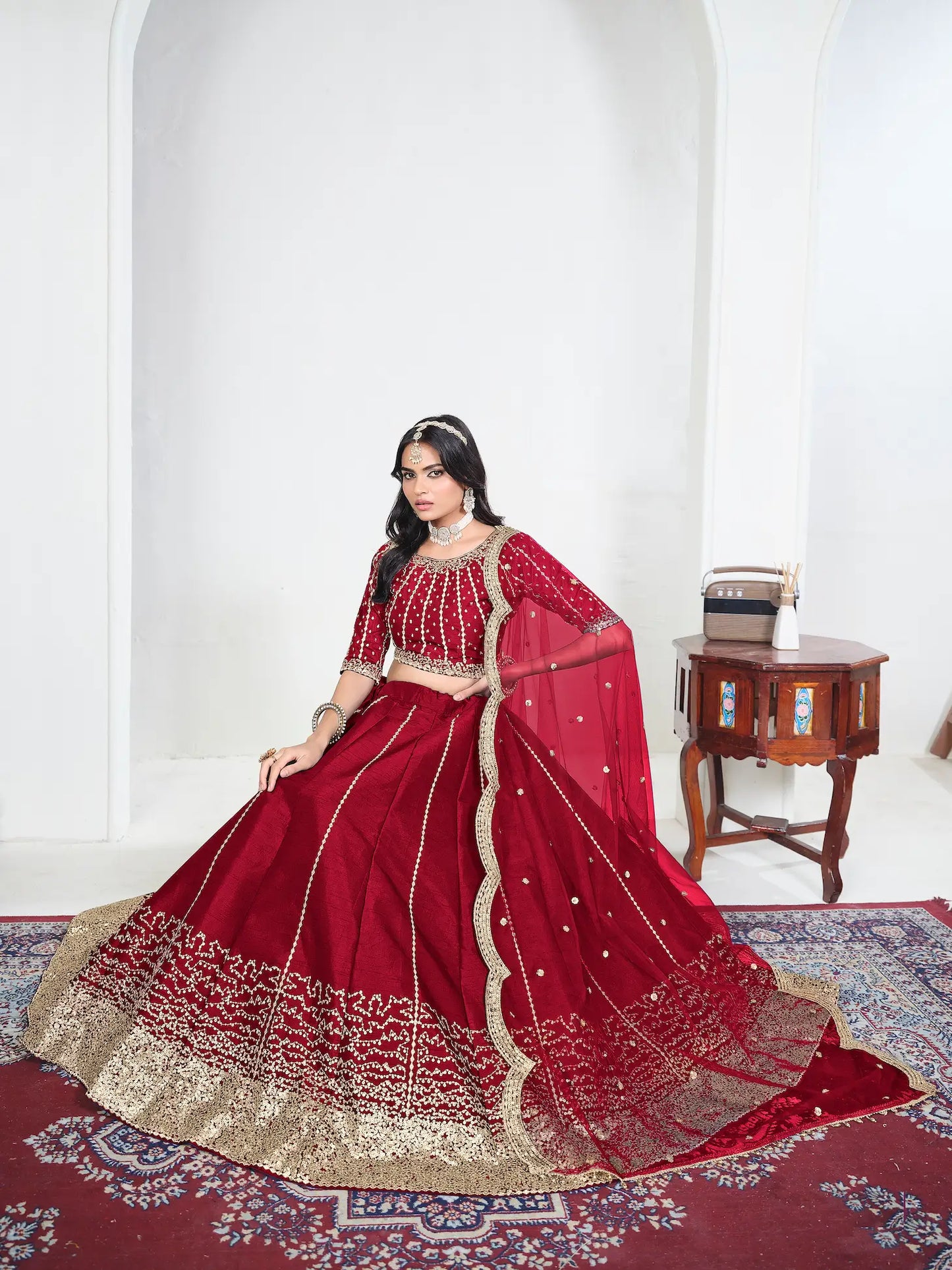 Rose Red Art Silk Embroidery Lehenga Choli