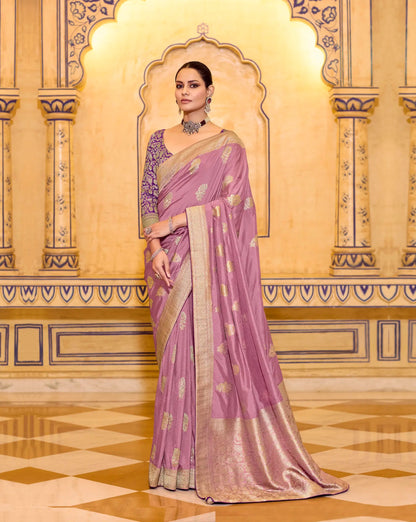 Ruddy Pink Crepe Silk Zari Weaving Saree