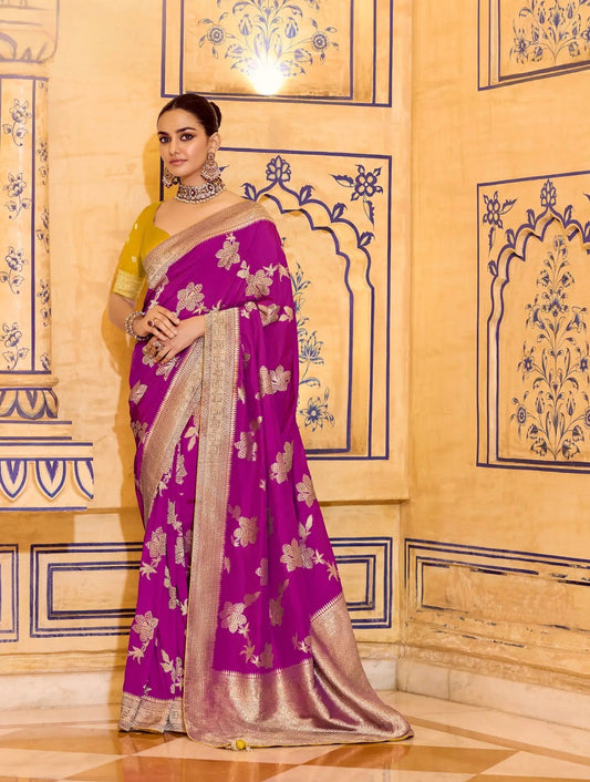 Royal Magenta Crepe Silk Zari Weaving Saree