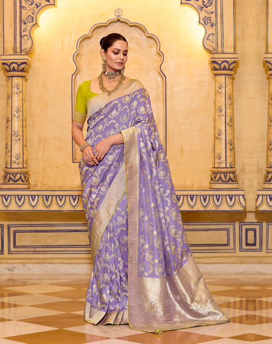 Lavender Purple Crepe Silk Zari Weaving Saree