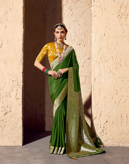 Olive Green Georgette Zari Weaving Saree