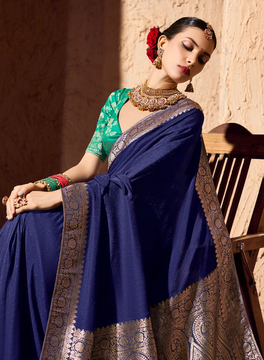 Navy Blue Georgette Zari Weaving Saree