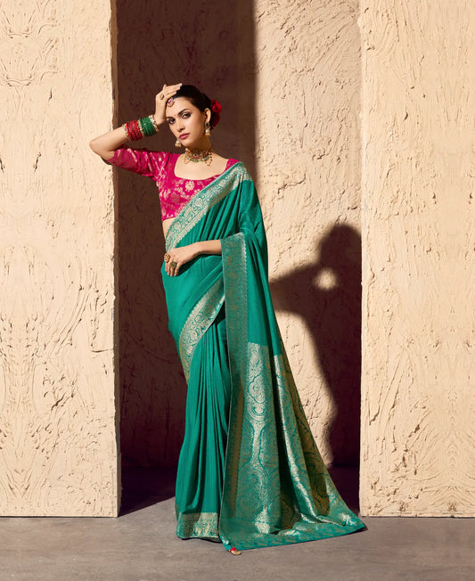 Dusty Teal Georgette Zari Weaving Saree