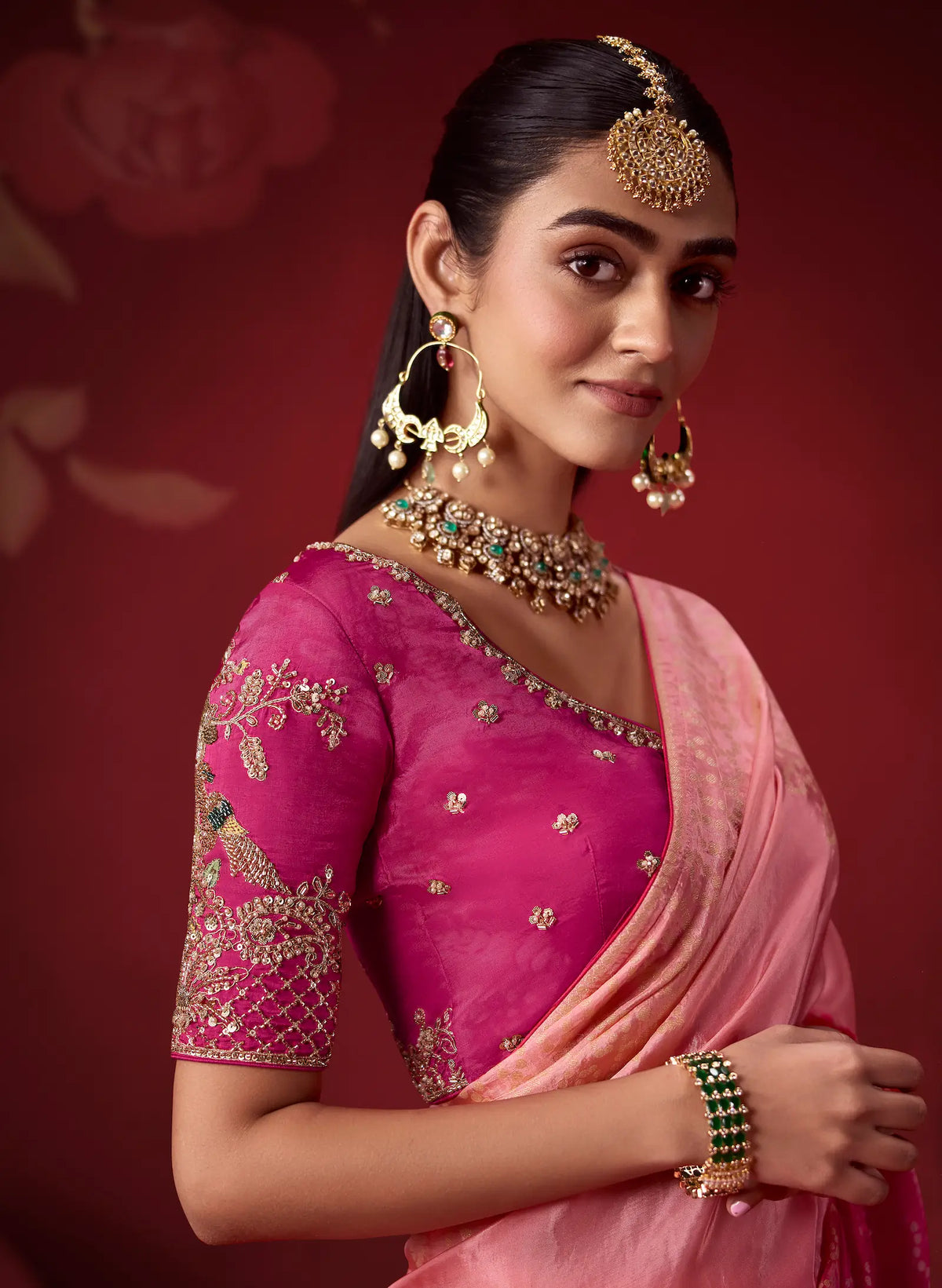Shaded Pink Silk Saree With Heavy Work Blouse