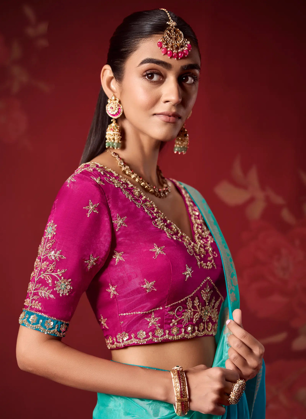 Shaded Blue Silk Saree With Heavy Work Blouse