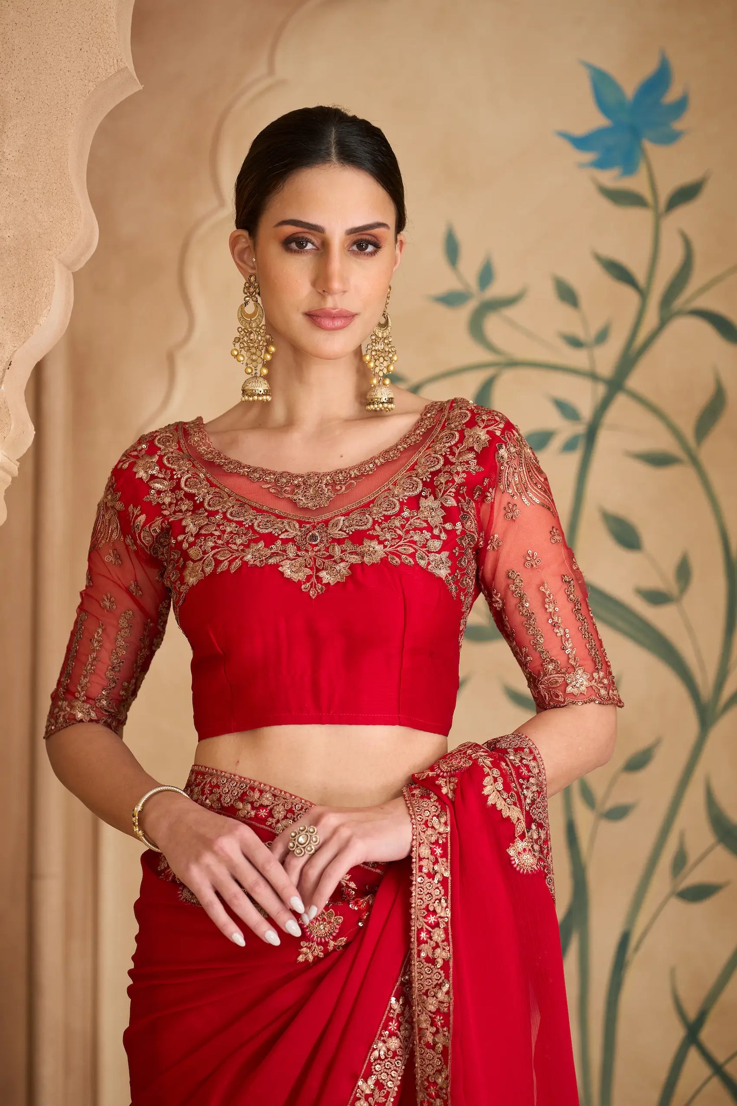 Sparkle Red Georgette Embroidery Saree