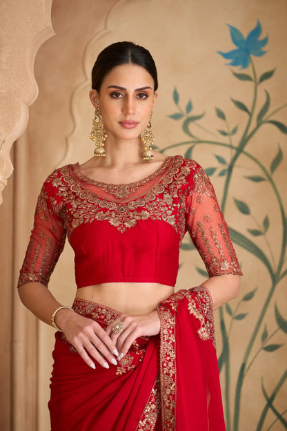 Sparkle Red Georgette Embroidery Saree