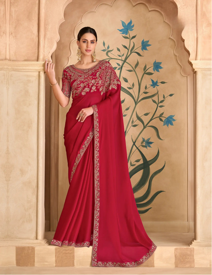 Sparkle Red Georgette Embroidery Saree