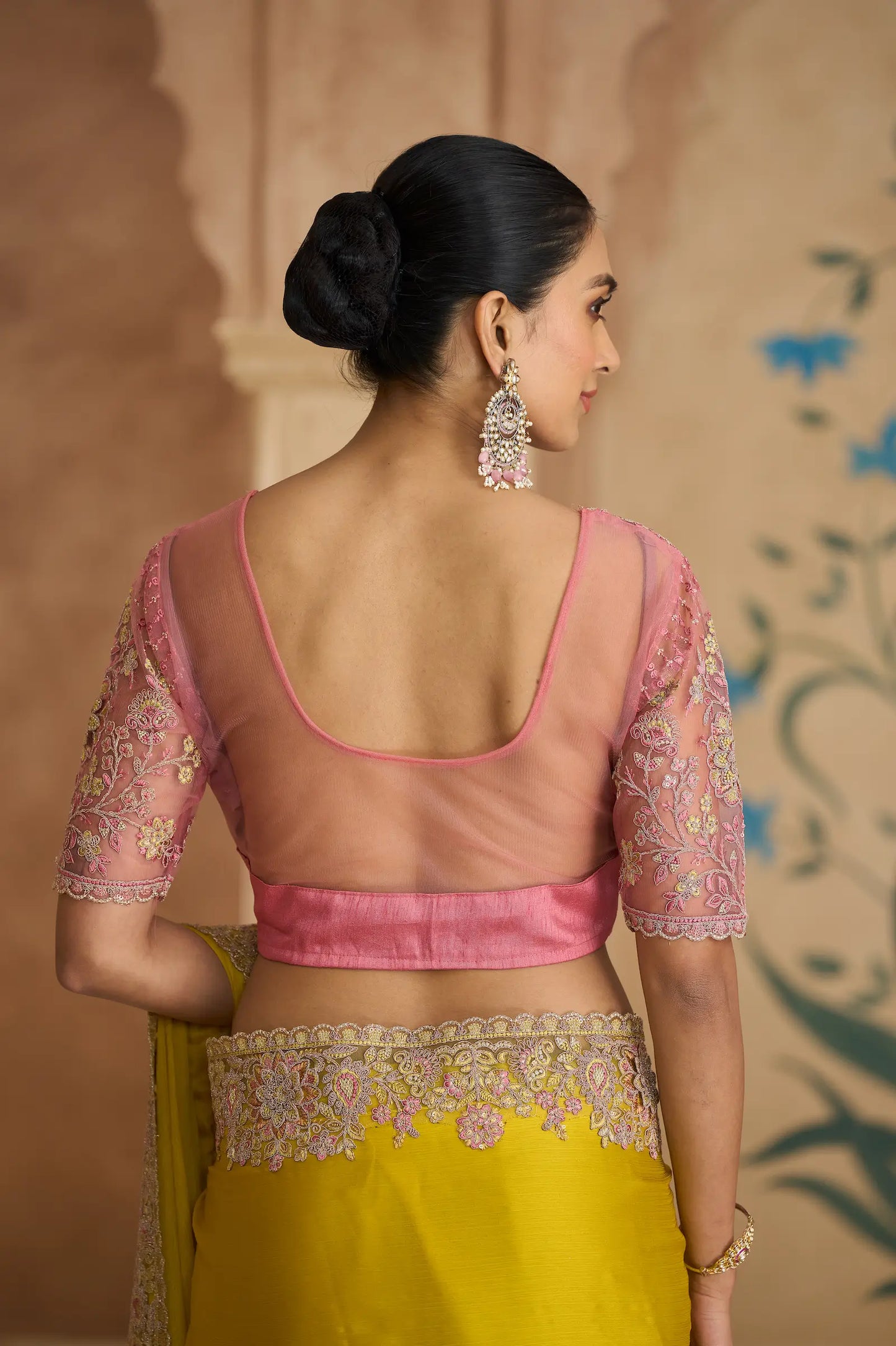 Golden Yellow Chiffon Embroidery Saree