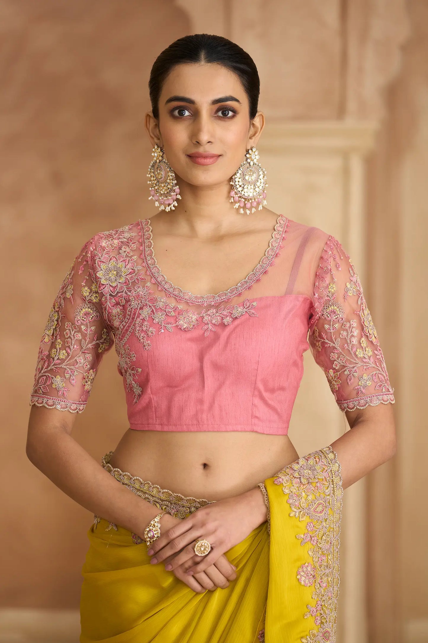 Golden Yellow Chiffon Embroidery Saree