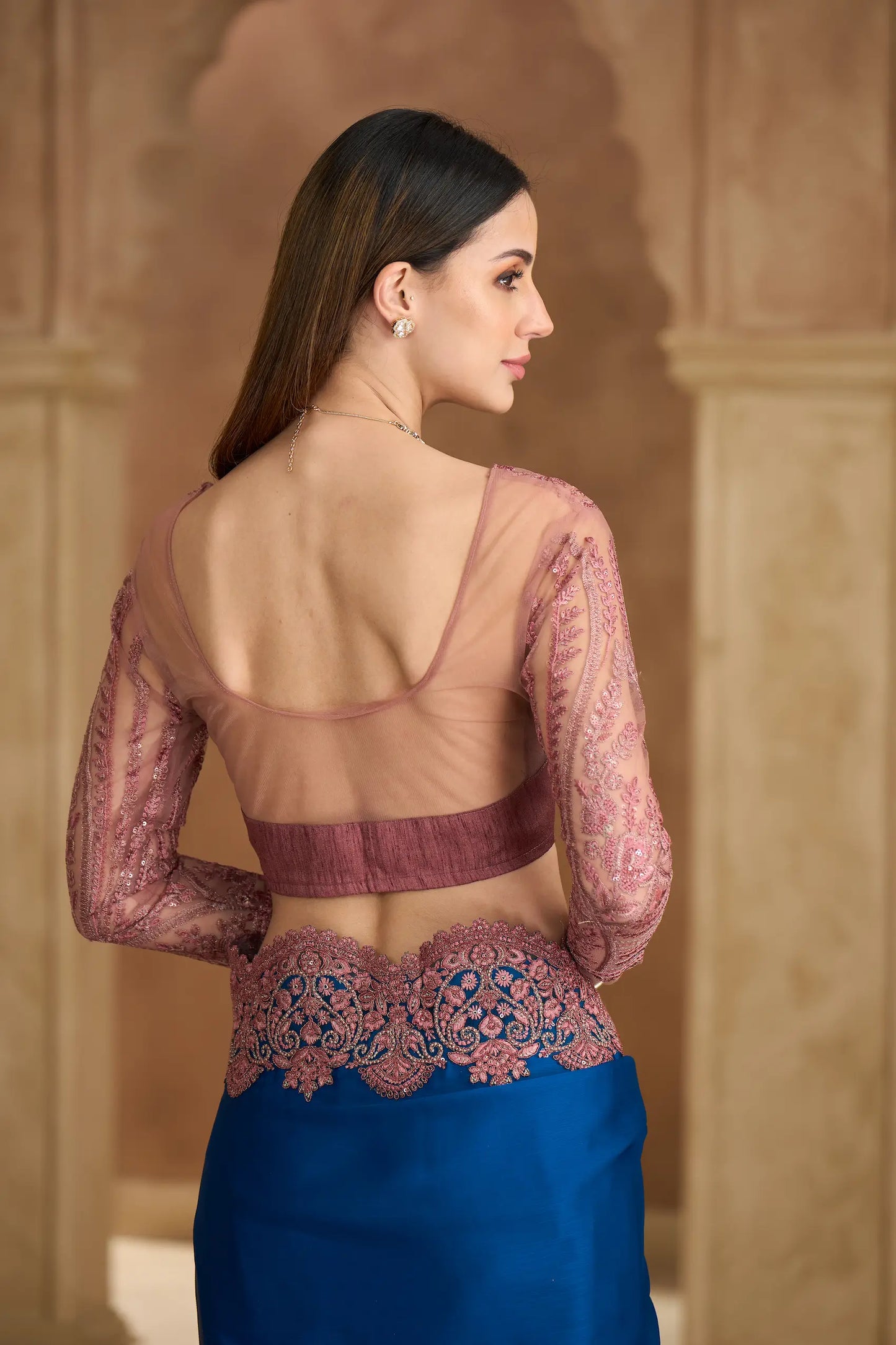 Dark Teal Chiffon Embroidery Saree