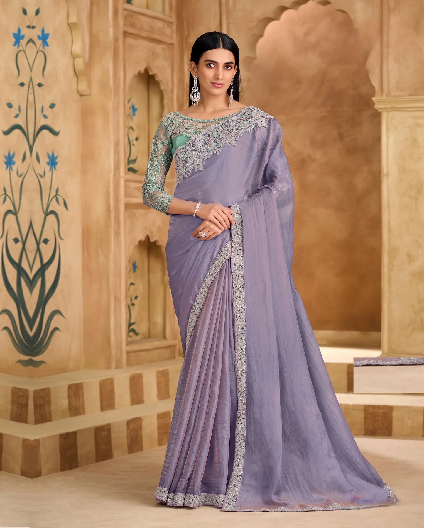 Lavender Georgette Embroidery Saree