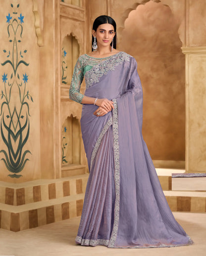 Lavender Georgette Embroidery Saree