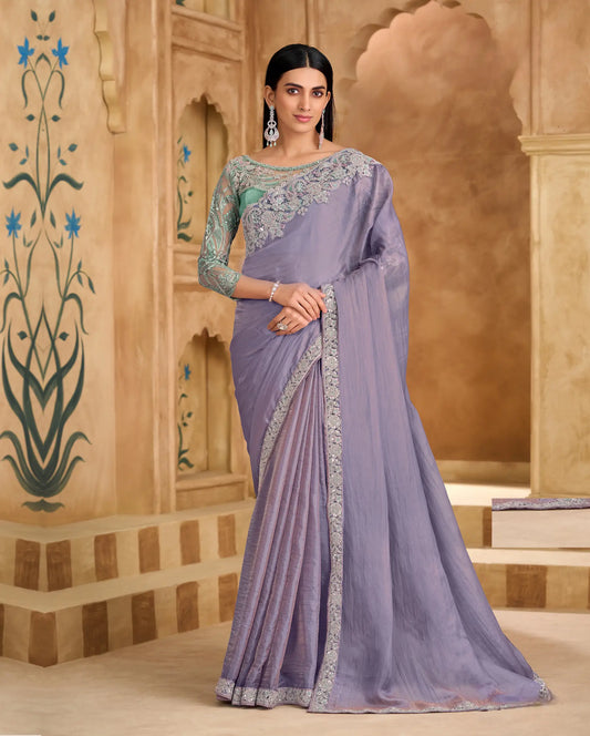 Lavender Georgette Embroidery Saree