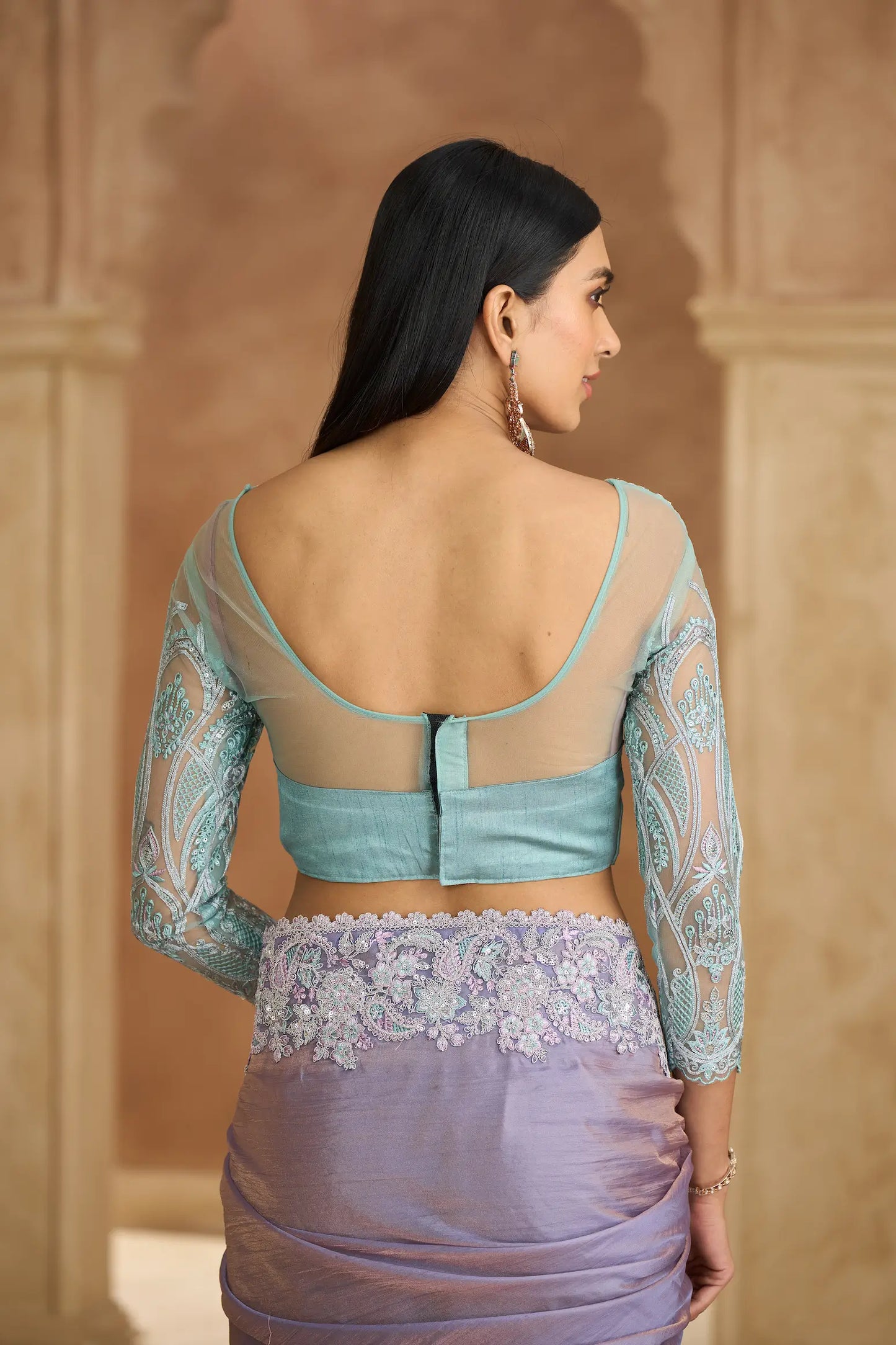 Lavender Georgette Embroidery Saree