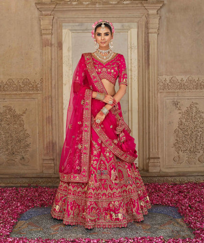 Designer Pink Bridal Lehenga Khatli Embroidery Work