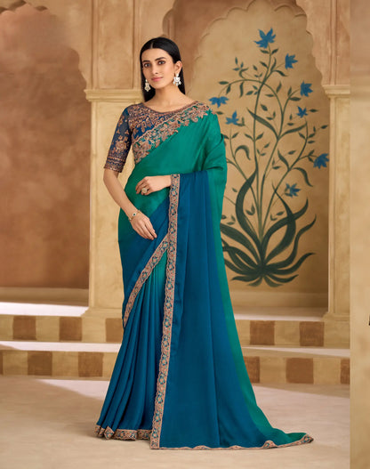 Shaded Blue Chiffon Embroidery Saree