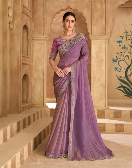 Onion Pink Georgette Embroidery Saree