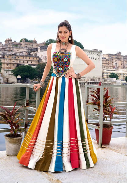 Multicolor Chaniya Choli With Mirror & Gamthi Work