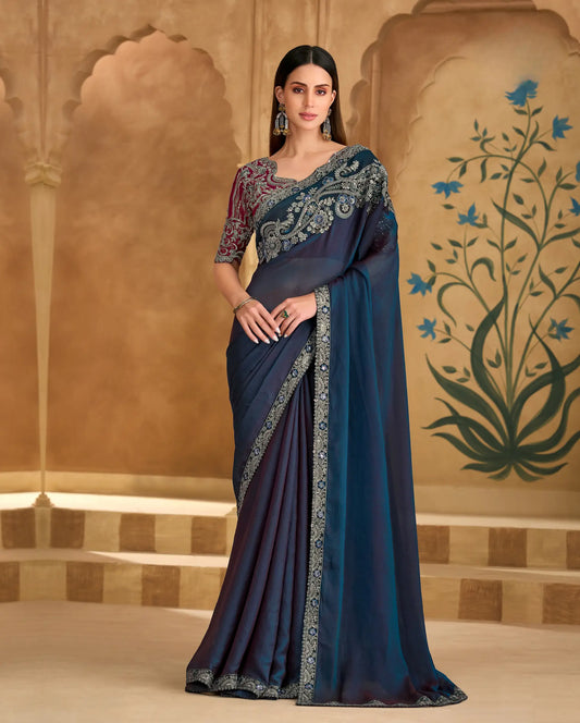Twilight Blue Georgette Embroidery Saree