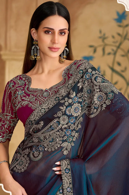 Twilight Blue Georgette Embroidery Saree