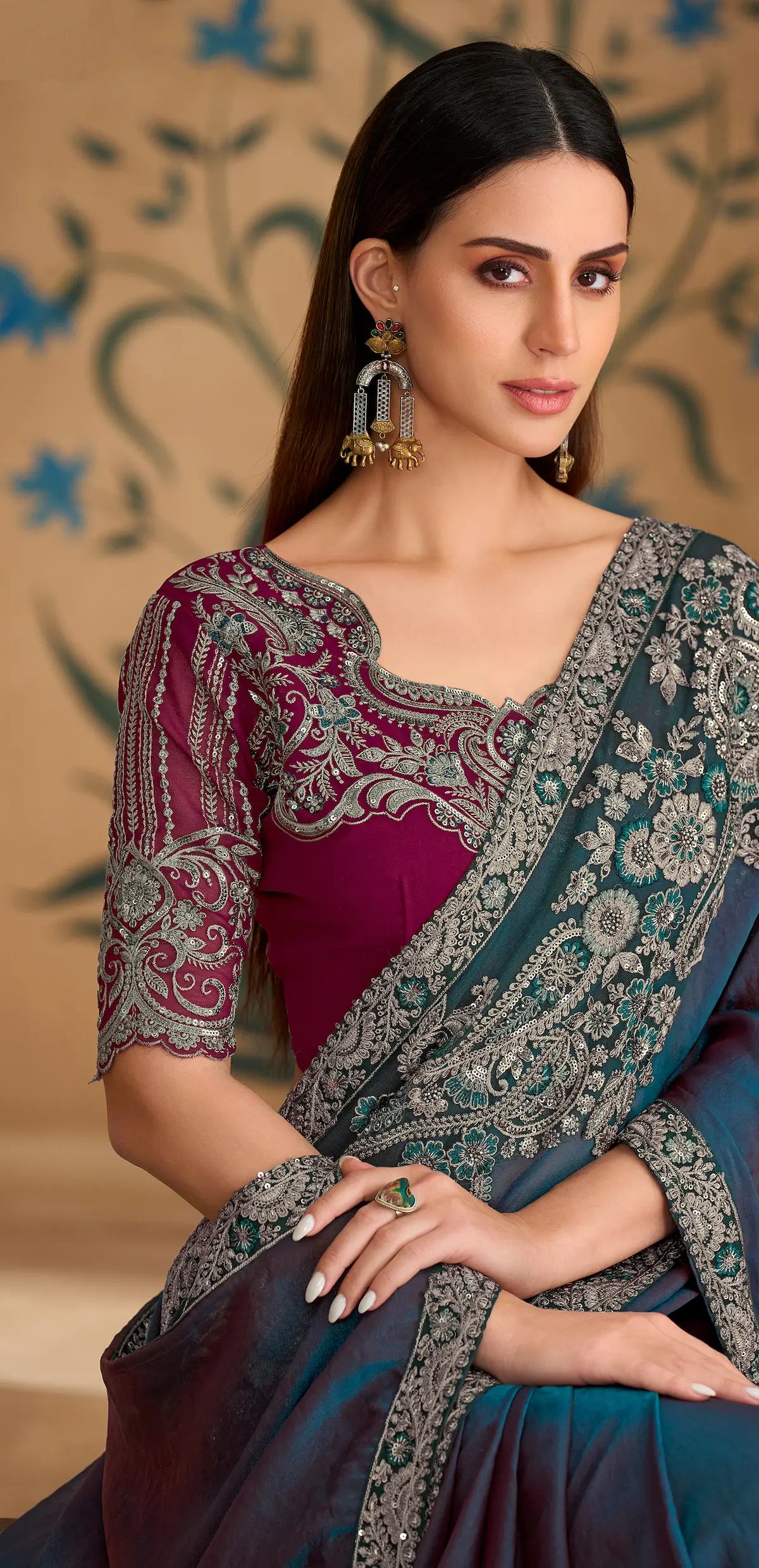 Twilight Blue Georgette Embroidery Saree
