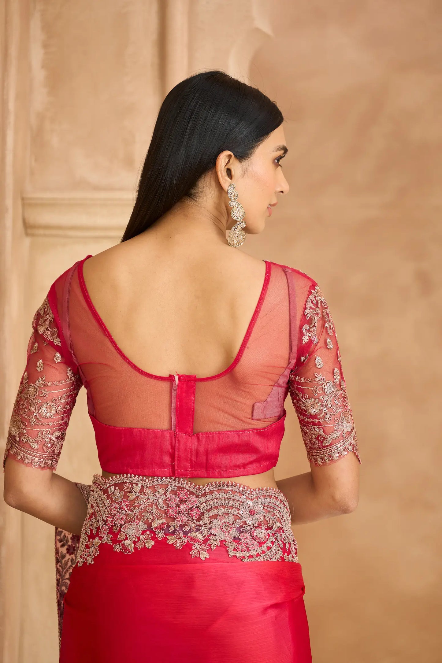 Rich Pink Chiffon Embroidery Saree