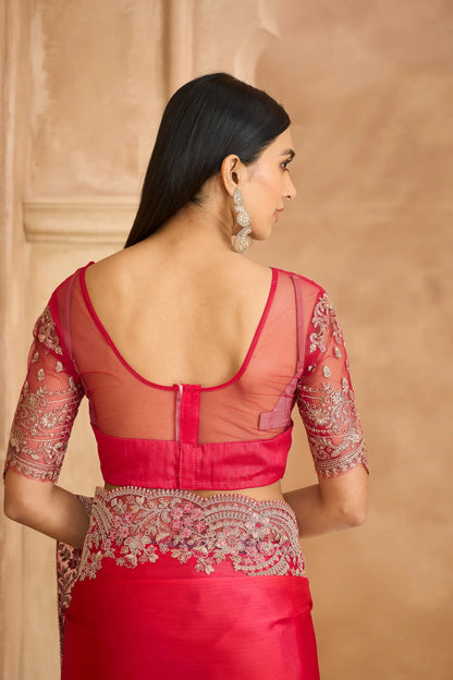 Rich Pink Chiffon Embroidery Saree