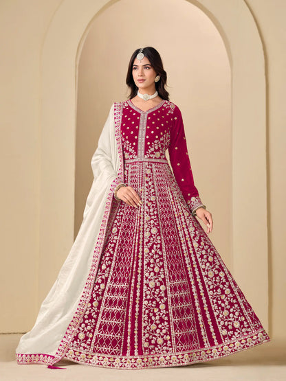Rani Pink Velvet Heavy Embroidered Gown