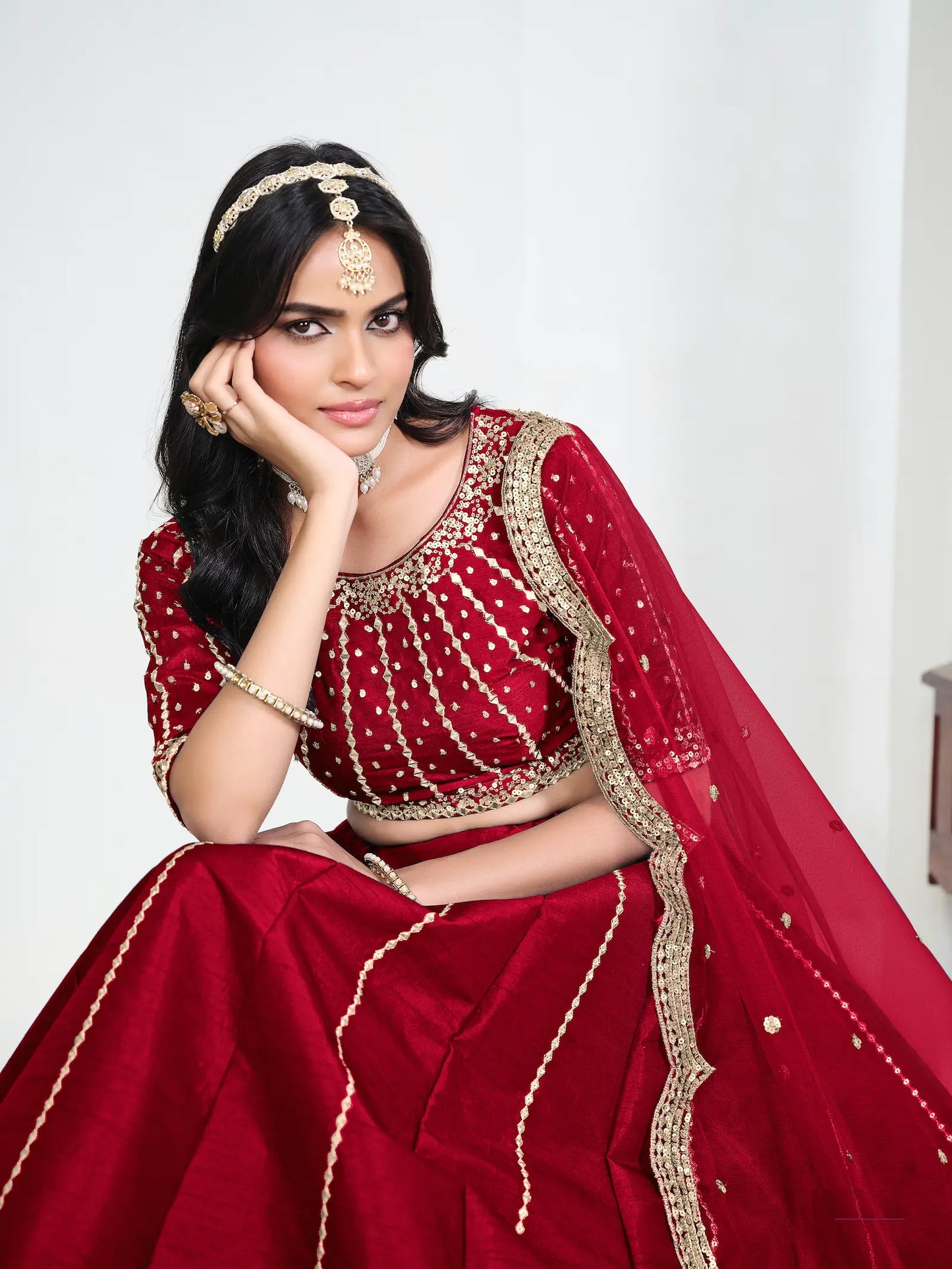 Rose Red Art Silk Embroidery Lehenga Choli