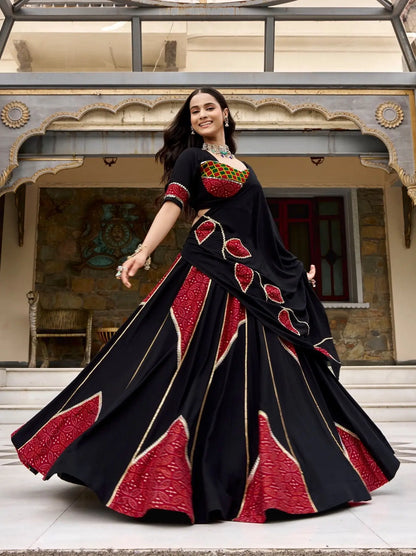 Black Garba Chaniya choli With Patch Work & Lace Touch Up