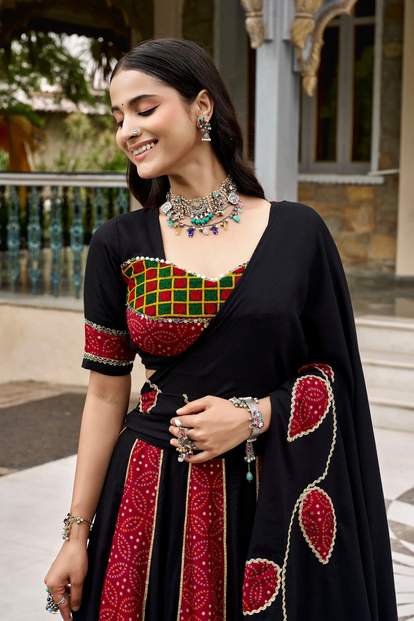 Black Garba Chaniya choli With Patch Work & Lace Touch Up