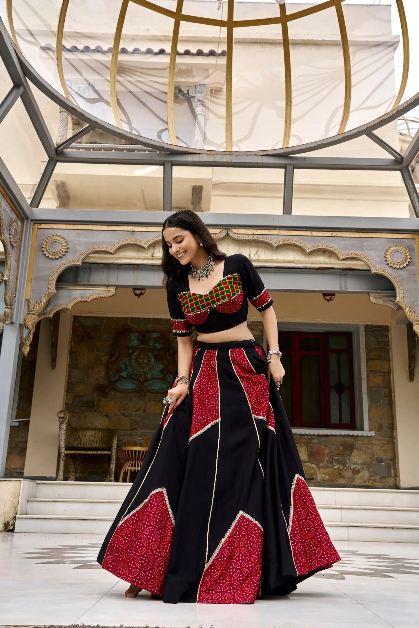 Black Garba Chaniya choli With Patch Work & Lace Touch Up