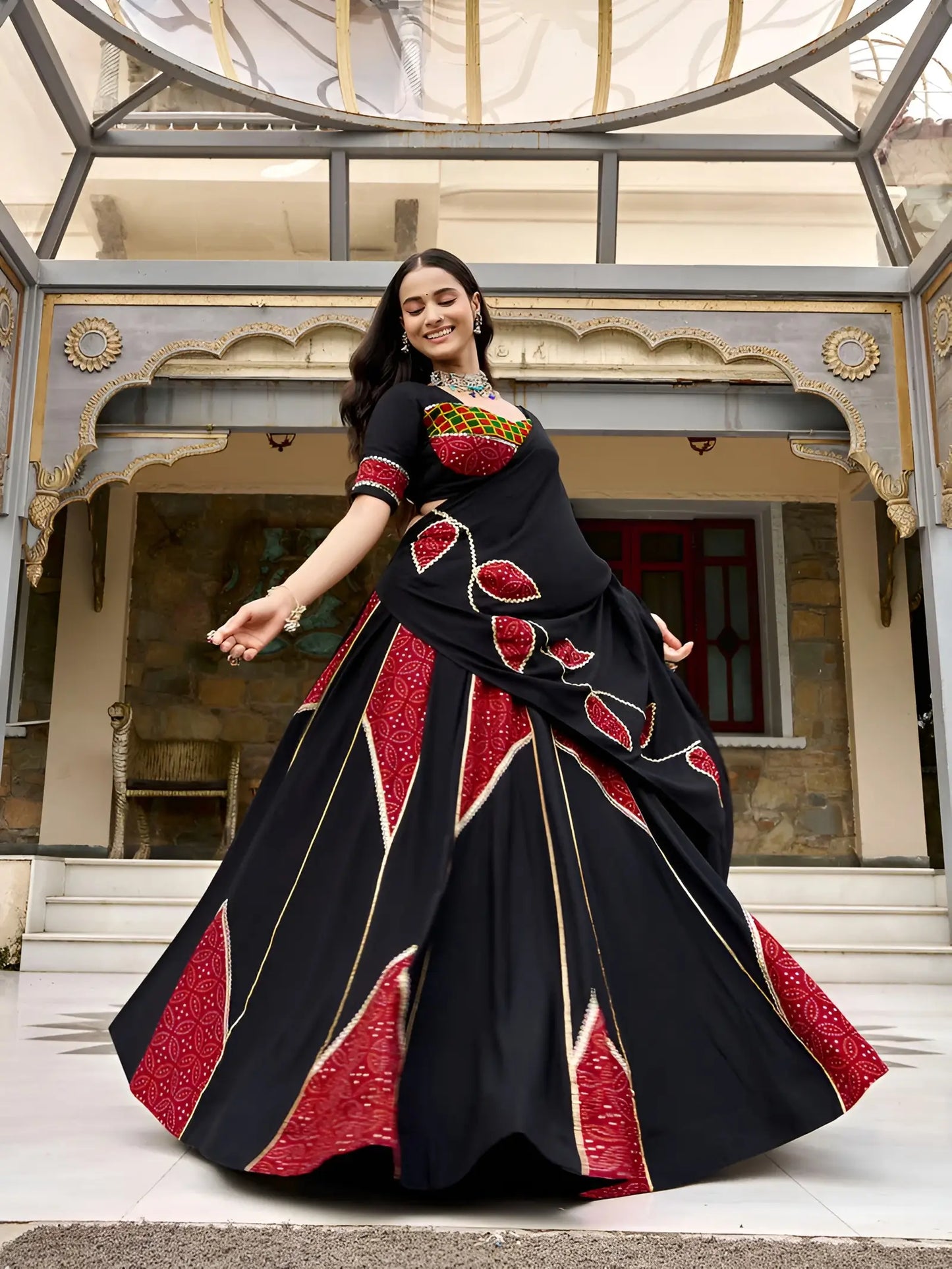 Black Garba Chaniya choli With Patch Work & Lace Touch Up
