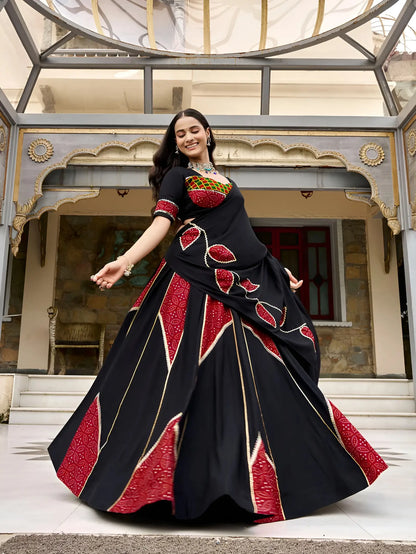 Black Garba Chaniya choli With Patch Work & Lace Touch Up