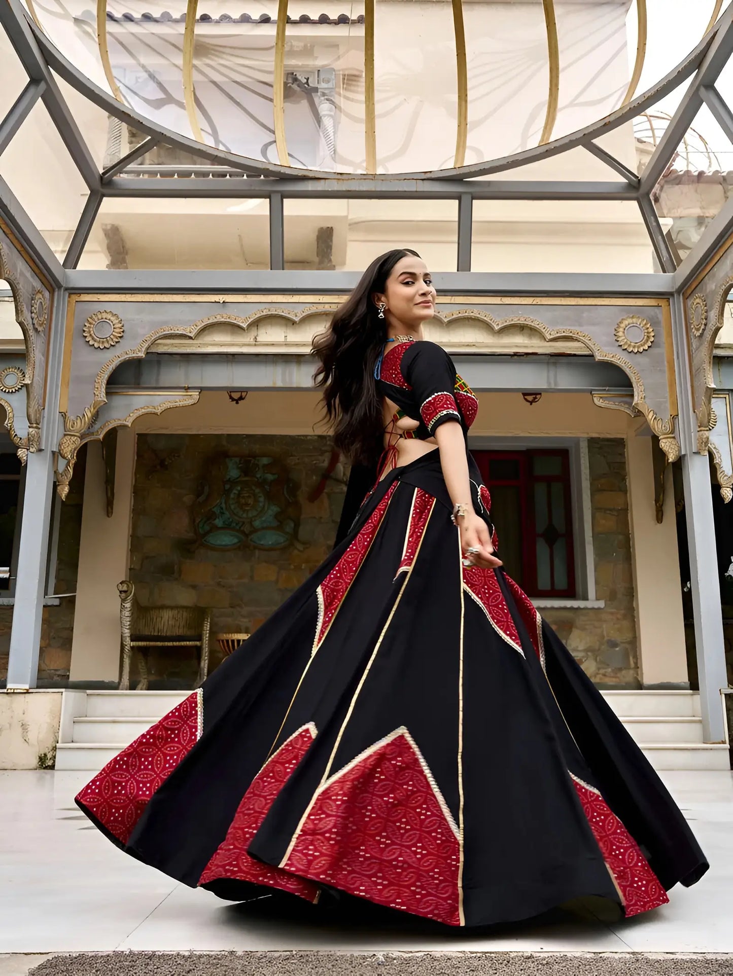 Black Garba Chaniya choli With Patch Work & Lace Touch Up