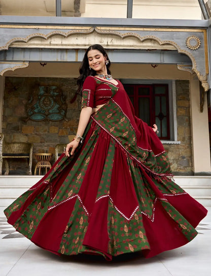 Maroon Garba Chaniya choli With Patch Work & Lace Touch Up
