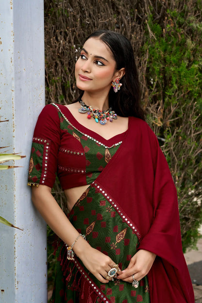Maroon Garba Chaniya choli With Patch Work & Lace Touch Up