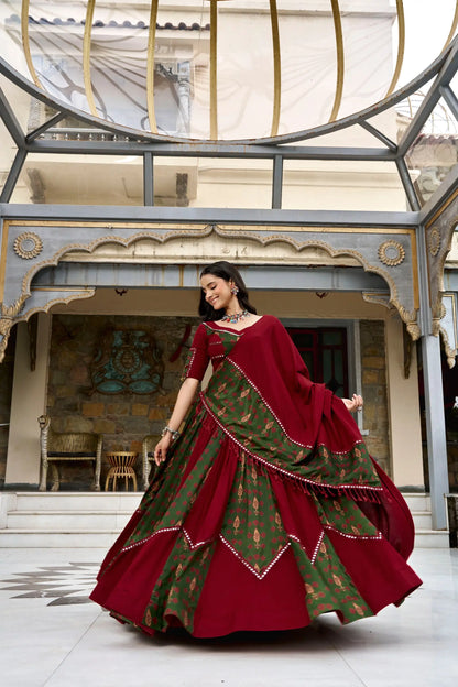 Maroon Garba Chaniya choli With Patch Work & Lace Touch Up
