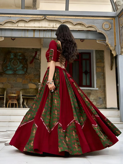 Maroon Garba Chaniya choli With Patch Work & Lace Touch Up