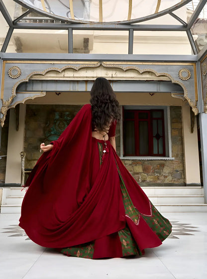 Maroon Garba Chaniya choli With Patch Work & Lace Touch Up