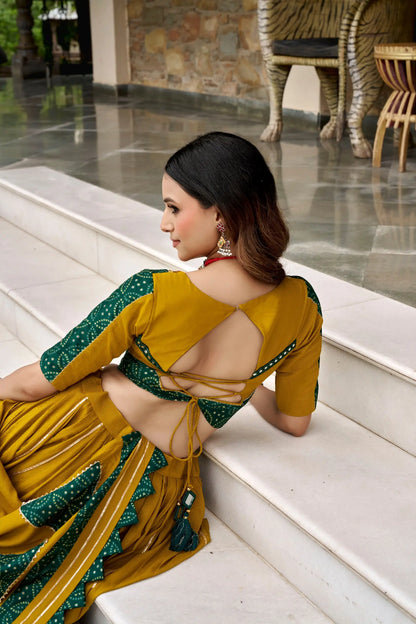 Mustard Garba Chaniya choli With Patch Work & Lace Touch Up