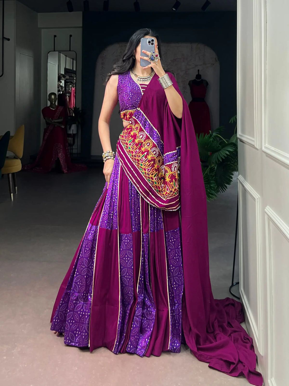 Purple-Wine Printed Garba Chaniya Choli