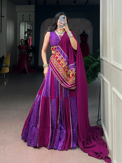 Purple-Wine Printed Garba Chaniya Choli