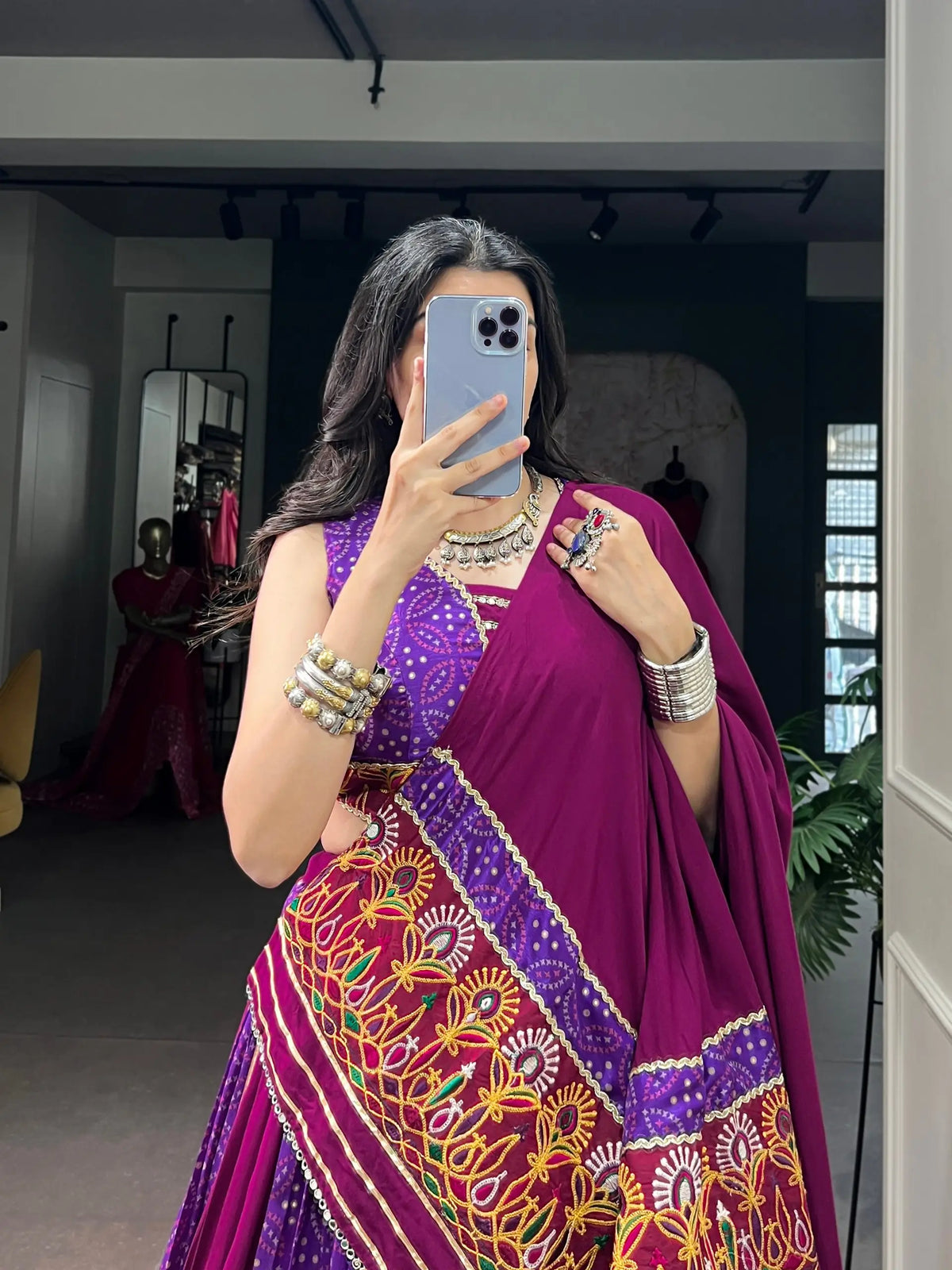 Purple-Wine Printed Garba Chaniya Choli