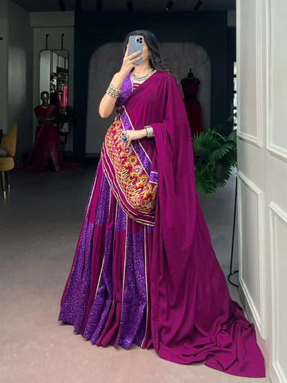 Purple-Wine Printed Garba Chaniya Choli