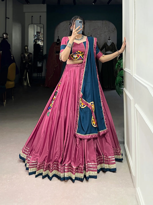Tulip Pink Crepe Silk Gamthi Work Navratri Lehenga Choli
