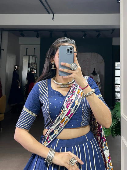Dark Blue Navratri Lehenga Choli With Lace Touch Up