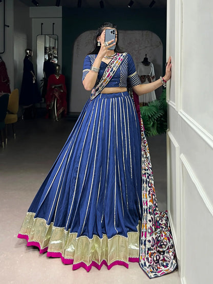 Dark Blue Navratri Lehenga Choli With Lace Touch Up
