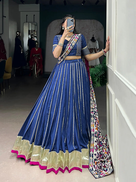 Dark Blue Navratri Lehenga Choli With Lace Touch Up
